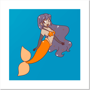 Orange Tailfin Mermaid Posters and Art